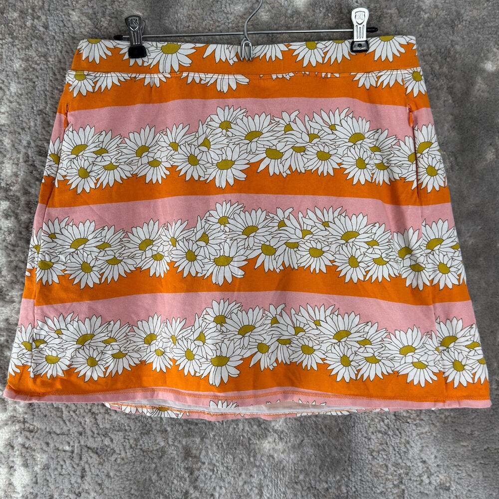 Spartina 449 Pink and Orange Daisy-Striped A-Line Skirt